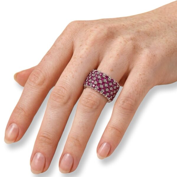 Joyas -טבעת רחבה רויאל גלאם משובץ קריסטלים צבע כסף-בורדו ג'ויה