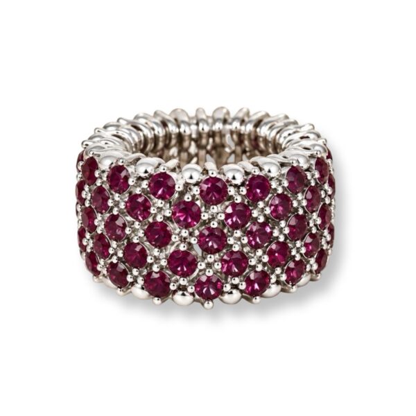Joyas -טבעת רחבה רויאל גלאם משובץ קריסטלים צבע כסף-בורדו ג'ויה