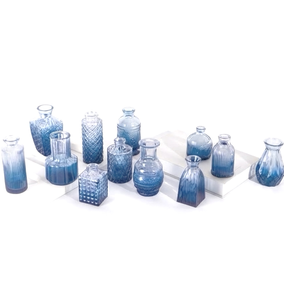 Ronari Home-סימפוניה של סטייל – קולקציית 12 אגרטלים קטנים וינטג' מעוצבים צבע אומברה כחול